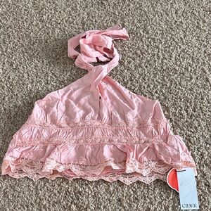 Cider Blush Halter Top with Lace Accents